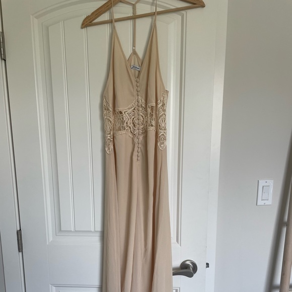 Pale Yellow Maxi Dress w/ crochet and buttons - Picture 2 of 5